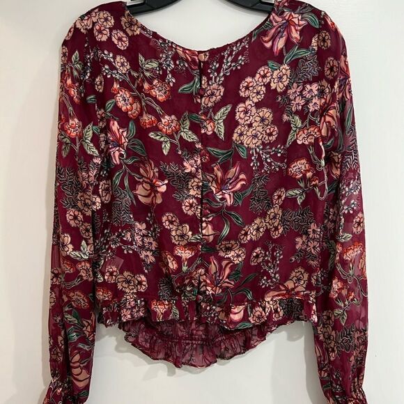 Silk Appliqué For Love and Lemons shear appliqué Ruffle Silk Blend Blouse - Picture 3 of 5